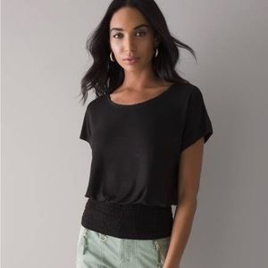 WHITE HOUSE BLACK MARKET Black smocked knit tee